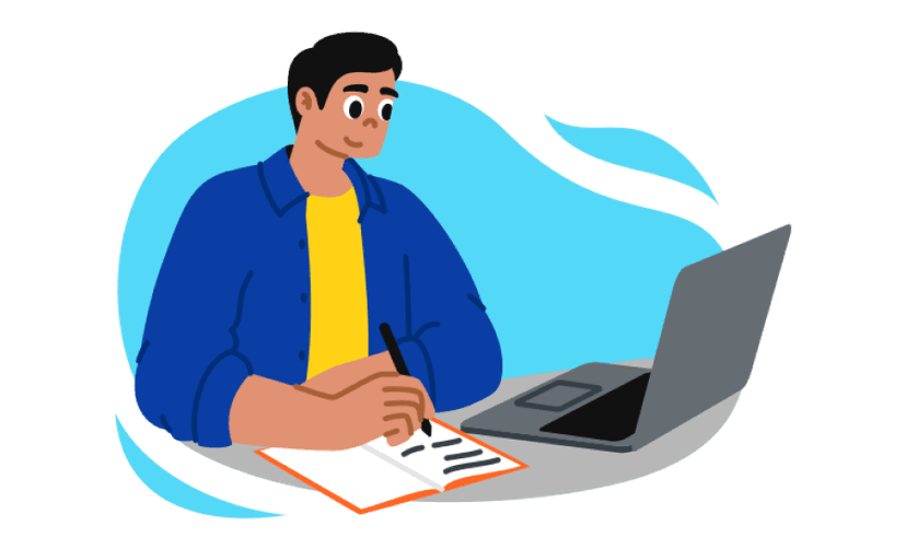 Cartoon man studying